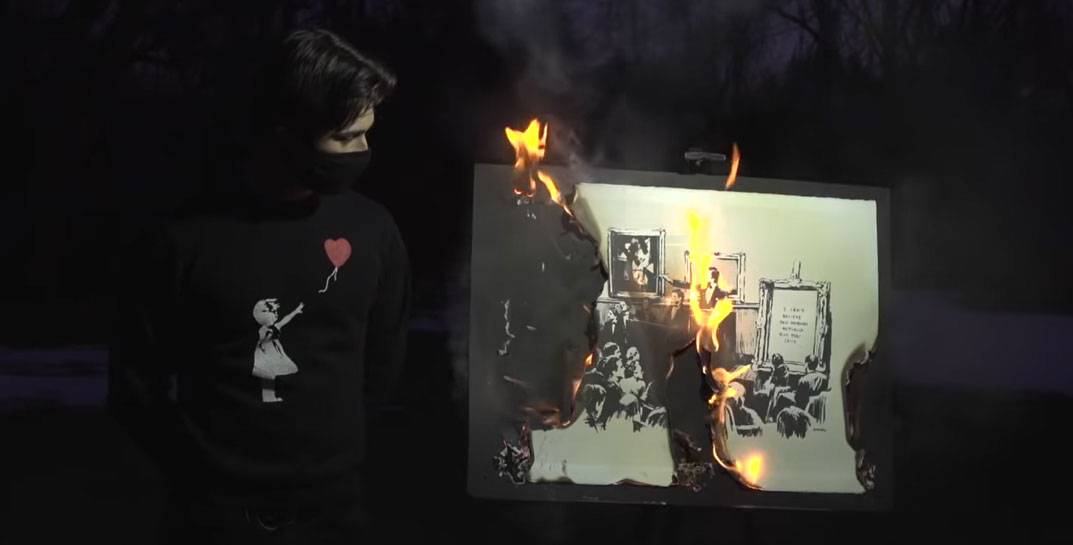 Nyu-Yorkda Benksining asari 95 ming dollarga sotib olindi va kriptovalyutaga aylantirish maqsadida yoqib yuborildi (video)