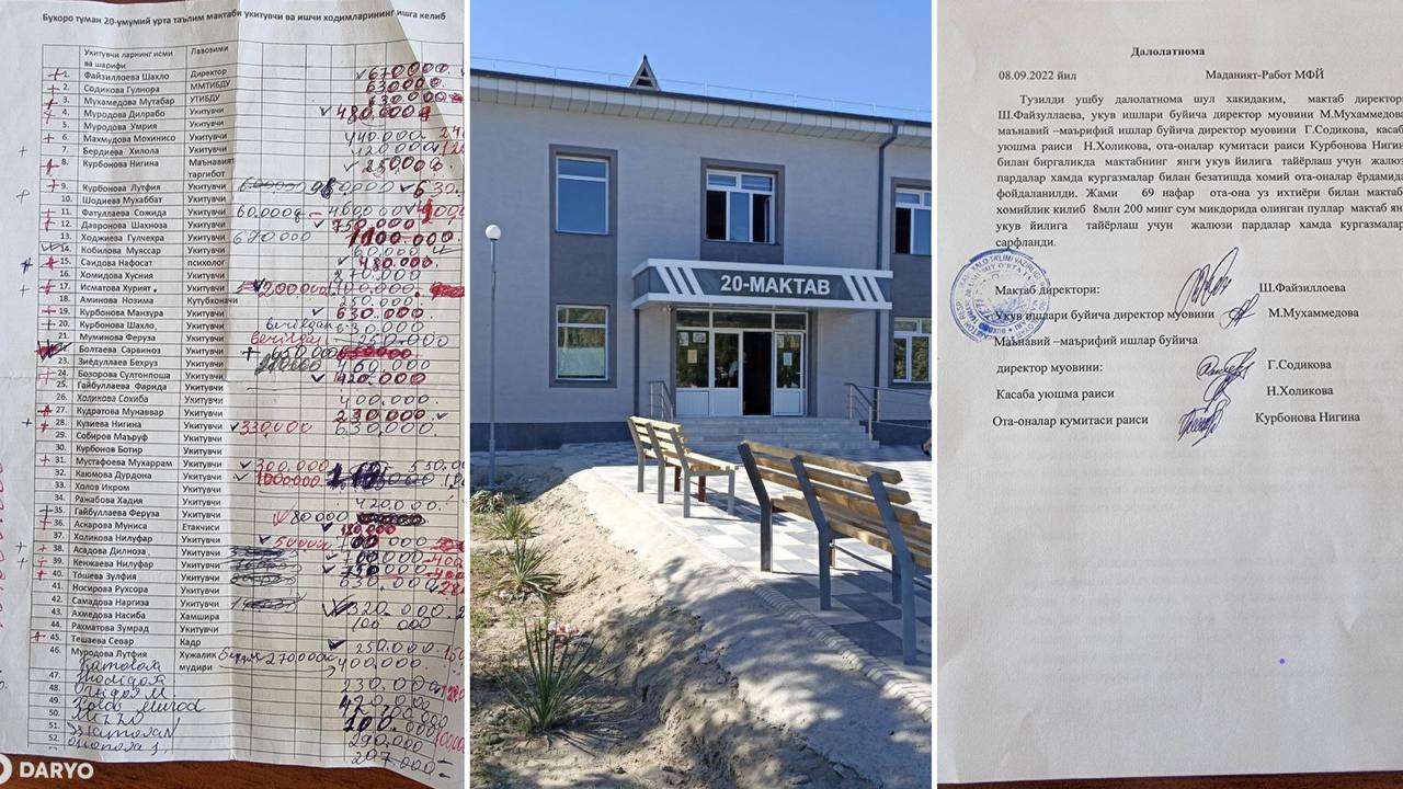 «10 млн сўми директор ўринбосарининг пластик картасига тушириб берилган». Бухорода мактаб ўқитувчиларидан 31 млн сўм пул йиғилди