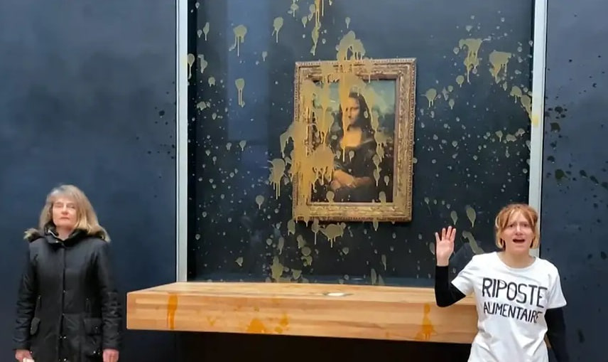 Luvrda ekofaollar &ldquo;Mona Liza&rdquo; kartinasiga sho&lsquo;rva sepib tashladi (video)