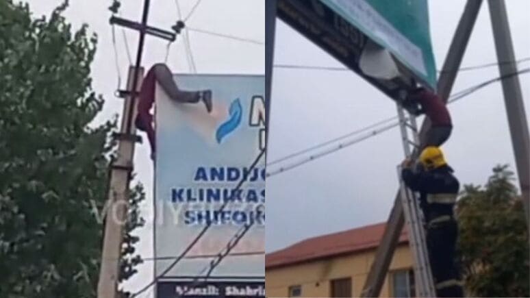 <p><b>Andijonda reklama banneri ilayotgan shaxsni kuchli tok urdi. Holat yuzasidan izoh berildi</b></p>