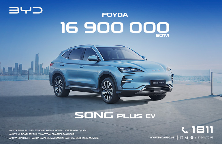 <p><b>BYD SONG PLUS EV 605 km Flagship elektromobili uchun bahorgi aksiya!</b></p>