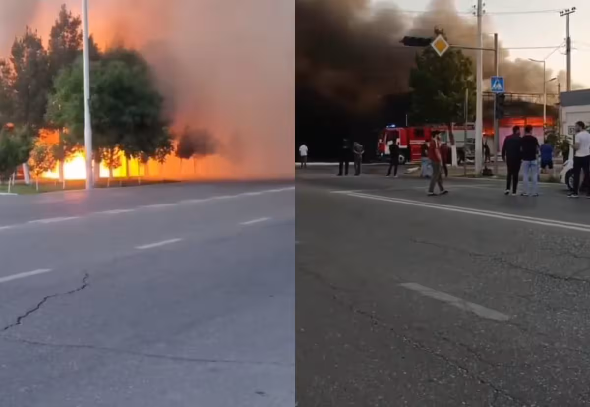 В торговом центре в Навоийской области вспыхнул сильный пожар (видео)