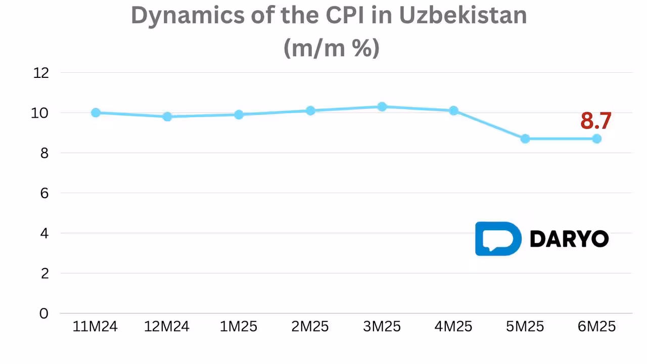 Uzbekistan’s annual inflation holds steady at 8.7% in June 