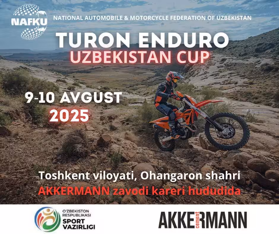 Оҳангаронда &ldquo; Turon Enduro Uzbekistan Cup&rdquo; эндуро мототцикл мусобақаси бўлиб ўтади&nbsp;