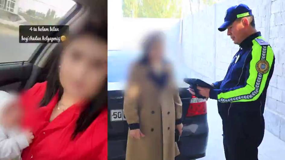 Наманганда 4 боласини машинанинг олд ўриндиғида олиб юрган аёлга чора кўрилди