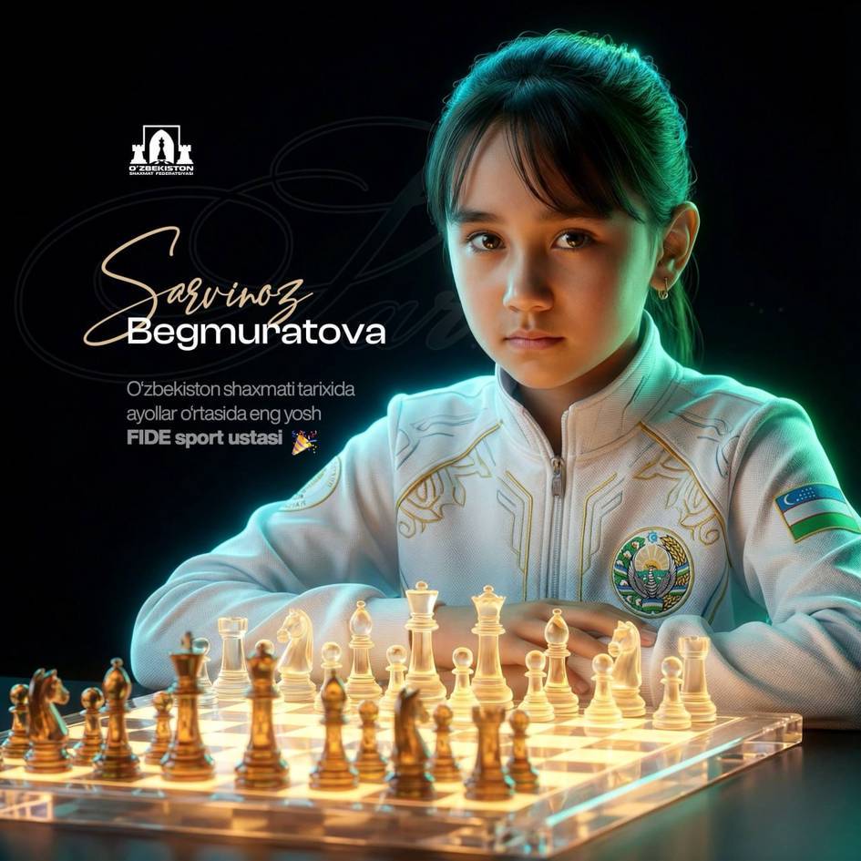 12-летняя Сарвиноз Бегмуротова стала самым юным мастером ФИДЕ среди женщин в истории Узбекистана