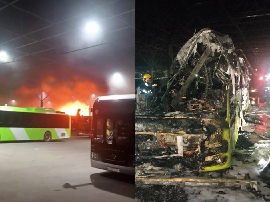 В Ташкенте в автопарке полностью сгорел пассажирский автобус