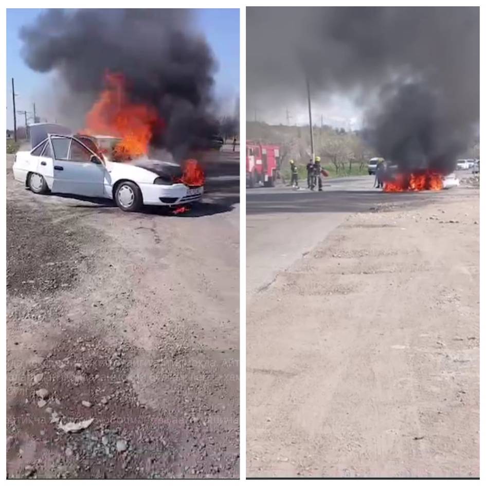 Bo‘stonliqda Nexia-2 yonib ketdi (video)