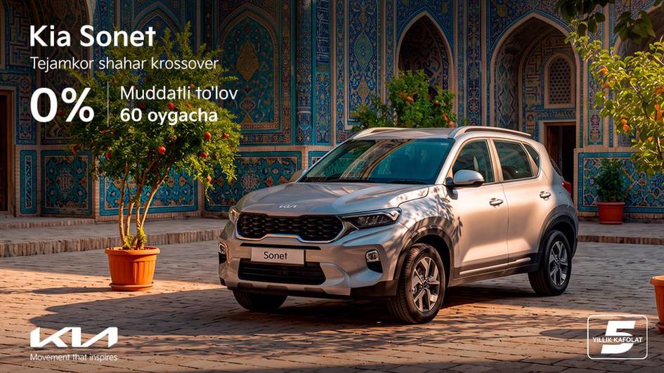 Kia Uzbekistan Kia Sonet учун йиллик 0 фоиздан бошланадиган ставкали муддатли тўлов шартларини эълон қилди